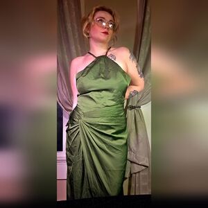 Azazie Green Satin Maxi Dress